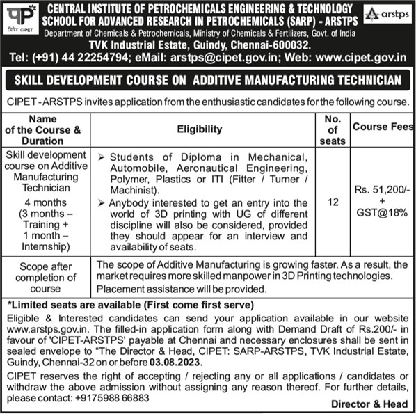 Skill Development Course on Additive Manufacturing Technician ...